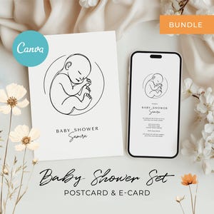 Modèle de baby shower, carte de grossesse modifiable, dessin de nouveau-né, cadeau imprimable pour bébé, téléchargement numérique, modèle de toile bricolage, bébé