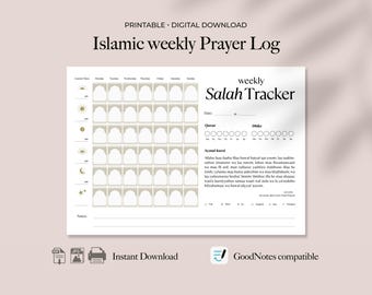 Islamic Salah Tracker, Muslim Journal Planner Printable, Weekly Prayer Log, Quran & Dhikr Tracker, Digital Download
