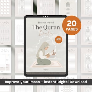 Quran Booster Journal | Printable Islamic Tracker for Daily Reflection, Surah, and Juz Notes | 20-Page Digital PDF