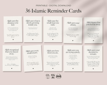 Islamic Reminder Cards Printable – 36 Quranic Affirmations and Muslim Affirmation Cards, Islamic Affirmation PDF