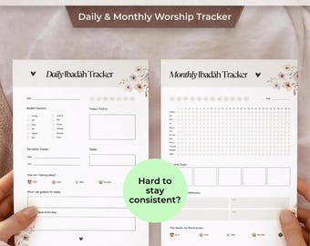 Islamic Ibadah Tracker Printable, Quran & Salah Tracker, Daily Monthly Worship Tracker, Muslim Habit Tracker PDF, Ramadan Planner