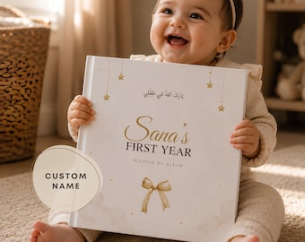 Personalized Baby Naming Gift – Islamic Memory Book — Muslim Aqiqah Keepsake, Custom First Year Milestones