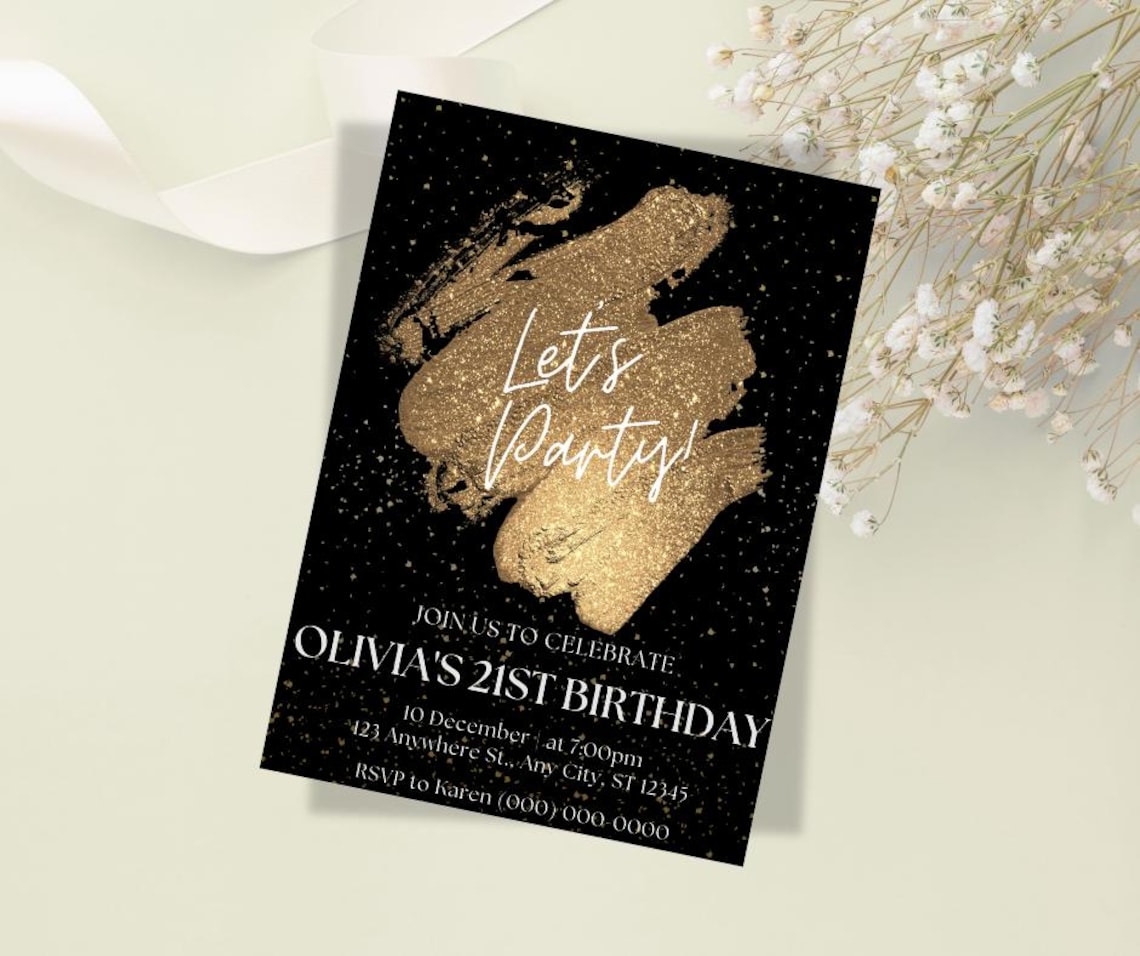 Golden Birthday Invitation Template Etsy