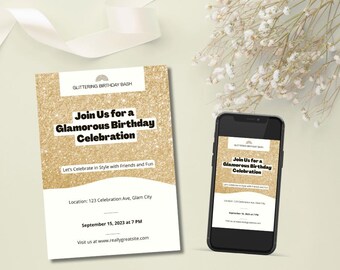 Glittery Gold Birthday Invitation