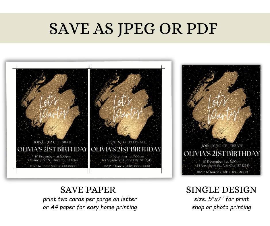 Golden Birthday Invitation Template Etsy