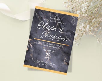 Black and Gold Wedding Invitation template