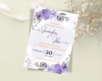 Purple Flower Wedding Invitation Template