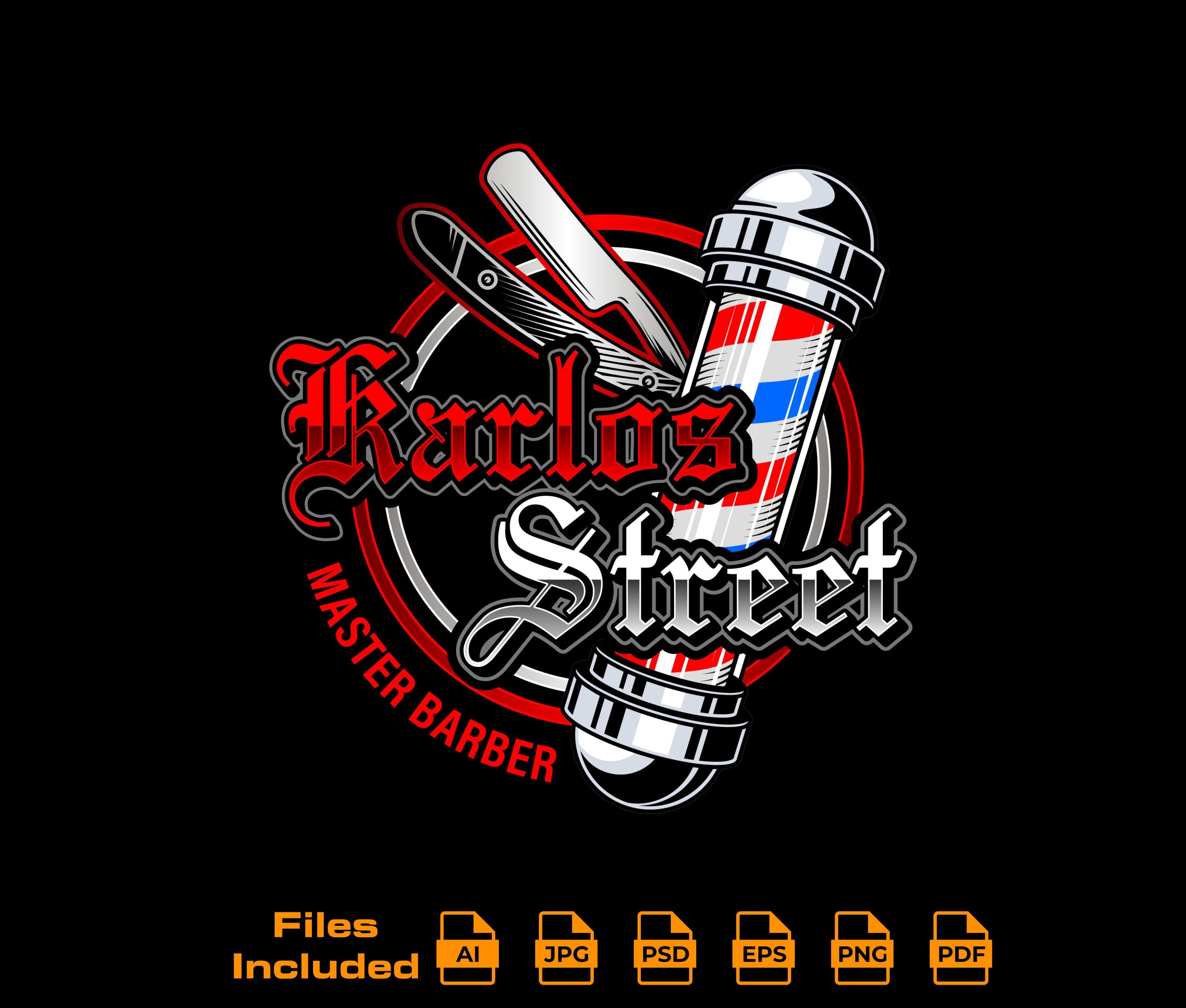 カスタム理髪店のロゴ、グルーミングのロゴ、はさみのロゴ、櫛のロゴ