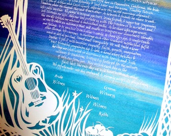 Irländsk judisk musik Ketubah - pappersklippt konstverk - bröllop - kalligrafi