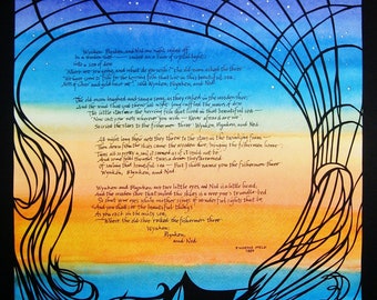 Childrens Poem - Wynken Blynken and Nod - Papercut artwork painting and calligraphy