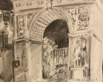 Washington Square Arch by night - print of original graphite drawing