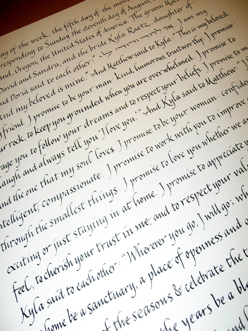 Text Block Ketubah simple style English only Italic calligraphy image 1