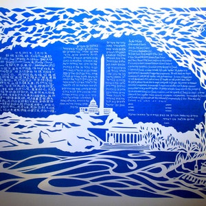 Hochzeit Kunst - Washington DC Stadtbild Papercut Art Ketubah - Hebräisch Englisch chinesischen Schriftzug von hand