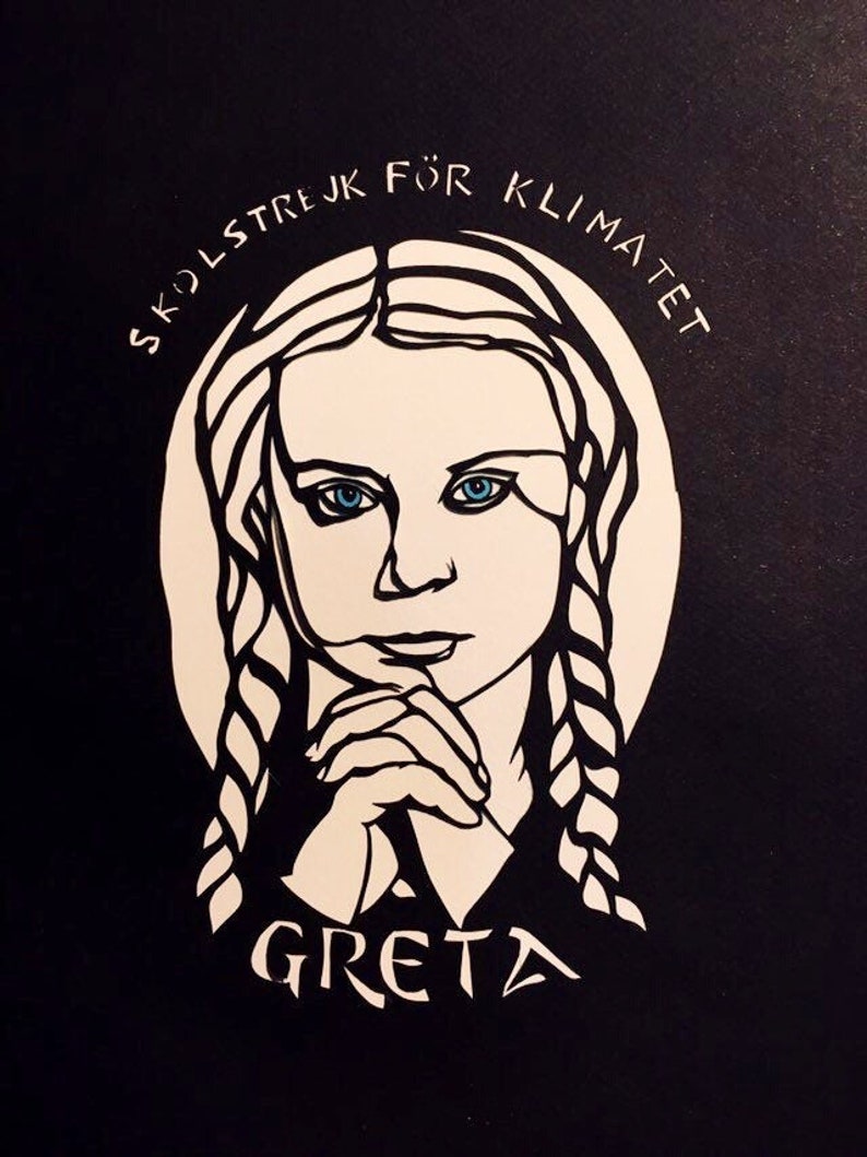 Papercut Portrait GRETA THUNBERG Swedish teen climate activist leader of the Euro School Strikes image 1