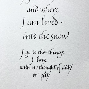 4 kaarten: I Go Where I Love... van H.D. - kleine sneeuwkaart - handgeschreven tekst - 4 x 6 inch - enveloppen inbegrepen