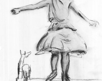 The Goddess Diana with fawn at the Met - print of original pencil drawing - 8x10 inches