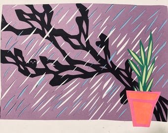 Rainy Day - papercut collage