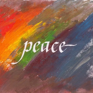 Peace Card - tourbillons arc-en-ciel avec de l’or - 5 x 7 pouces - peint à la main avec de l’encre d’or