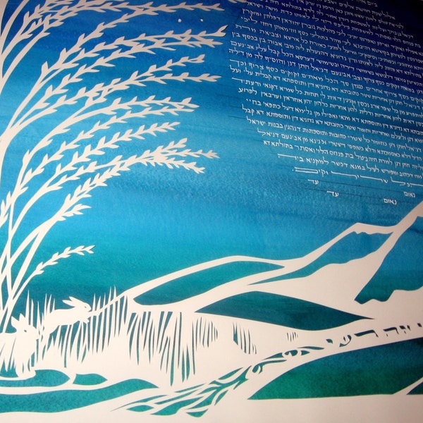 Rabbits in the Hills Papercut Ketubah