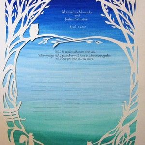 Woodland Witness Quaker Wedding Certificate Papercut Artwork Calligraphy image 2