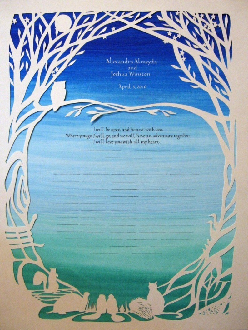 Woodland Witness Quaker Wedding Certificate Papercut Artwork Calligraphy image 2