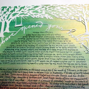 Four Seasons Ketubah papercut handmade hand lettered calligraphy Hebrew English image 2