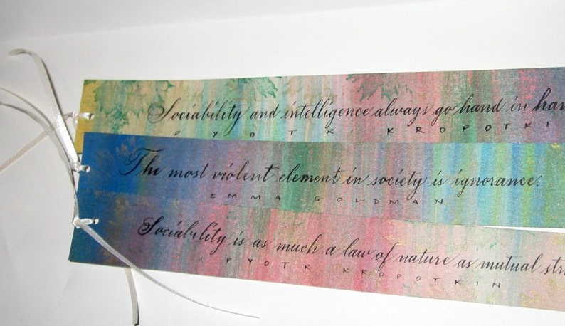 Set of 3 Hand Lettered Bookmarks Original Calligraphy Quotes by Emma Goldman and Pyotr Kropotkin image 1