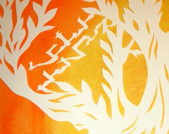 African Sunburst Papercut Ketubah - hand lettering Hebrew English Aramaic - hand cut paper cut