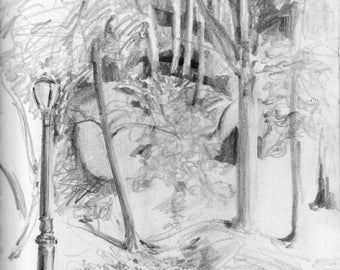 Ft Tryon Park NYC Pencil Drawing Print – Upper Manhattan Landscape 8x10