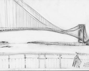 Sketch of Verrazano Narrows Bridge - Bay Ridge - NYC - print