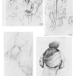 Três cartões Subway People 5x7 - impressões de esboços originais - em cartolina sem ácido imagem 1