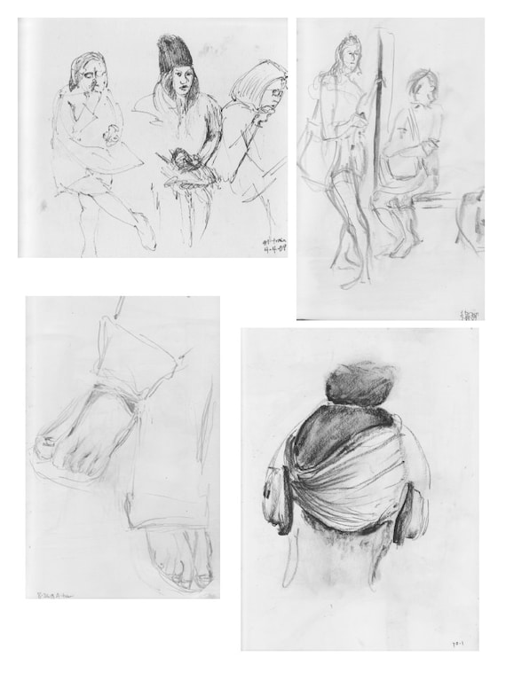 Three Subway People 5x7 cards - prints of original sketches - on acid free cardstock