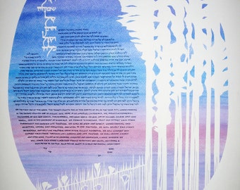 Papercut Art Ketubah - Redwoods and California Poppies