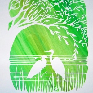 Blue Herons - 14 x 17 inch Papercut - I am my beloved&#39;s - in Hebrew Lettering