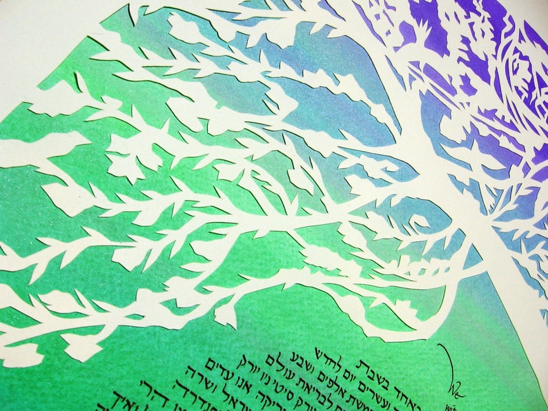 Papercut Artwork Cherry Tree Ketubah with Central Park Footbridge image 4