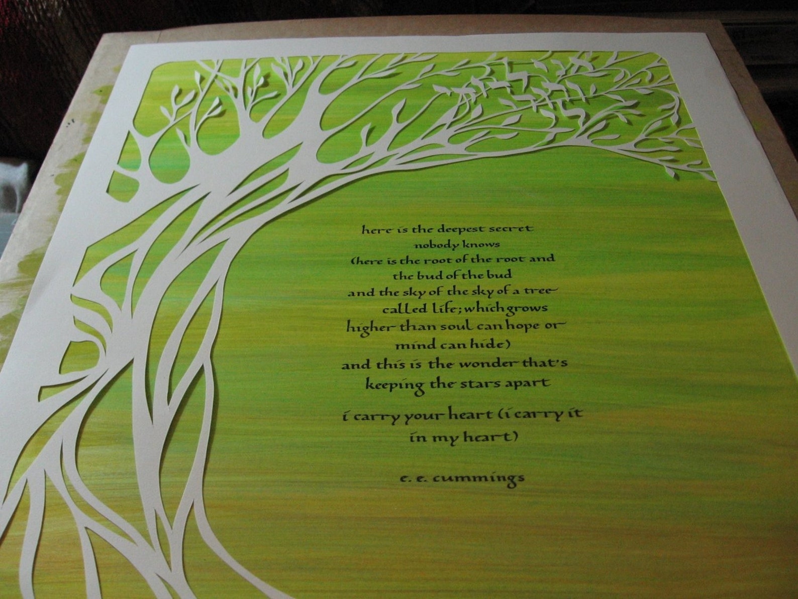 Handcut Papercut Artwork poem e. e. cummings poem | Etsy