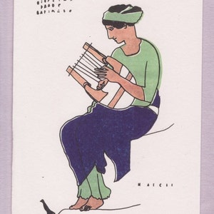 Mujer griega jugando la lyre - tarjeta - 4x5 pulgadas - envolvente de lavanda brillante