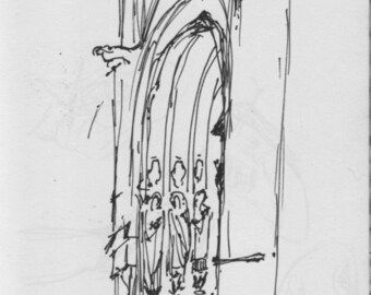 NYC Neighborhoods Sketch - St John the Divine Cathedral - 6x9 inch print of original pen sketch