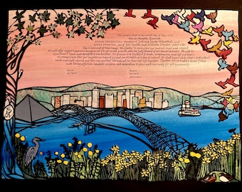 Memphis Flyway Ketubah - papercut artwork - calligraphy - English