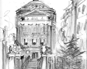 Earl Hall at Columbia University in NYC - excellent print on archival quality paper of original pencil sketch