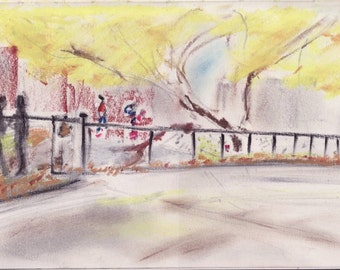 Tree in Bennett Park - upper Manhattan - NYC - print of original pastel drawing - 8x10 inches