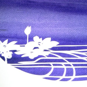 Cherry Tree and Lotus Ketubah handcut papercut on deep purple and rose background image 5