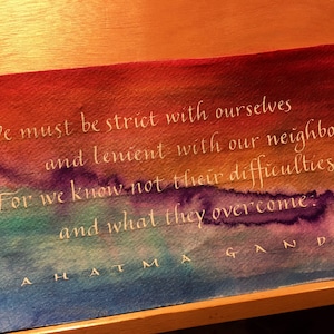 Gandhi Be lenient with our neighbours calligraphy image 1