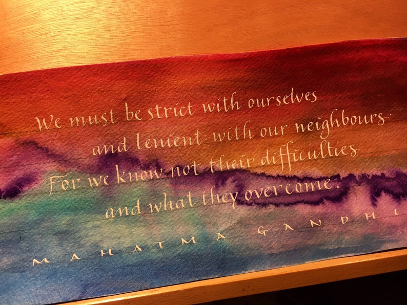 Gandhi Be lenient with our neighbours calligraphy image 1