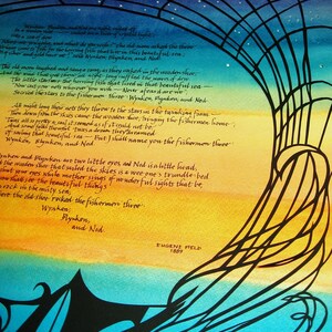 Childrens Poem - Wynken Blynken and Nod - Papercut Artwork Painting and