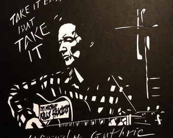 Woody Guthrie Papercut Portrait - Handschnitt - alles Gute zum Geburtstag Woody