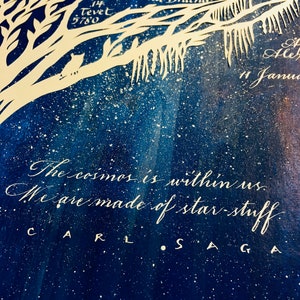 Stern Zeug - kosmische Geburt Feier Kunst - rahmenfähige Papercut Geschenk - Kalligraphie