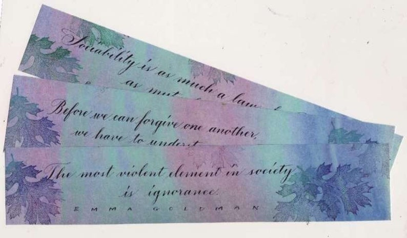 Set of 3 Hand Lettered Bookmarks Original Calligraphy Quotes by Emma Goldman and Pyotr Kropotkin image 3