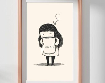 Latte Love Coffee Art Print, schattige minimalistische koffieliefhebber illustratie, perfect voor keuken, cafédecor of cadeau