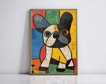 Franse Bulldog schilderij abstracte kunst print, Frenchie Lovers Modern Art Piece, Perfect of Dog Painting Lovers